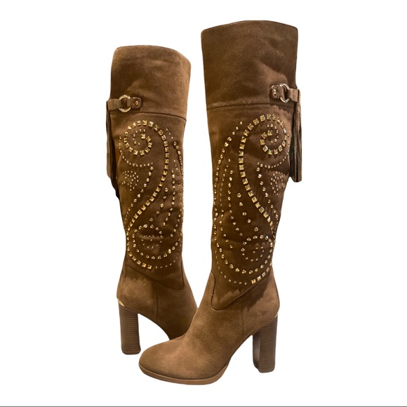 NWT - MICHAEL KORS SZ-10 REENA STUDDED Tall OTK Boots -approx 4” HEEL in ORIGINA - Picture 2 of 12